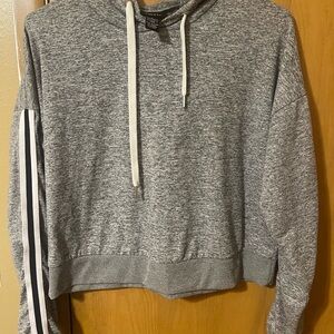 Gray Hoodie with Striped Sleeves